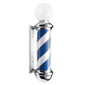 Chrome Barber Pole with Blue & White Stripes With Bulb